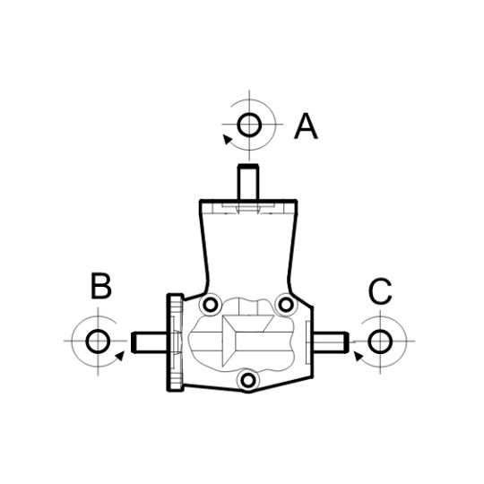 Renvoi d'angle DZ 3 trous Ø8mm 1/1 Sortie B non flasqué