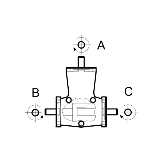 Renvoi d'angle DZ 3 trous Ø8mm 1/1 Sortie B