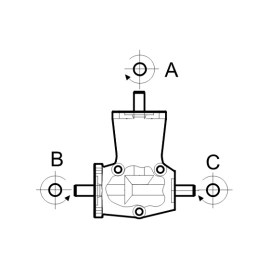 Renvoi d'angle DZ 3 trous Ø15mm 1/1 Sortie B non flasqué