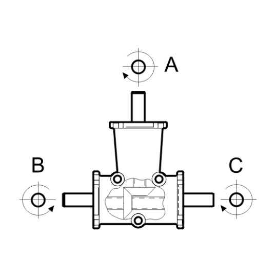 Renvoi d'angle DZ 3 trous Ø15mm 1/1 Sortie B
