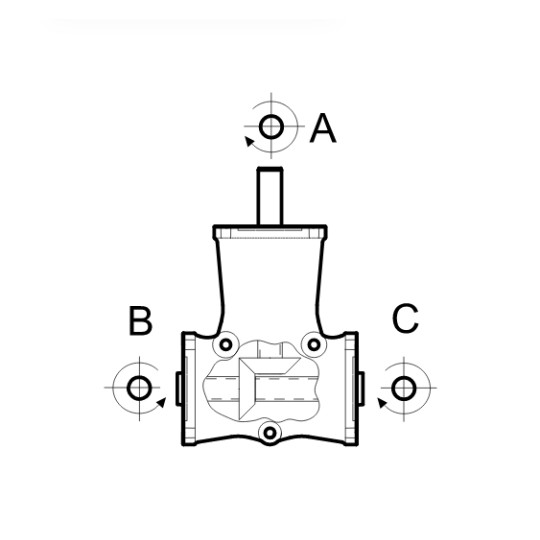 Renvoi d'angle DZ 3 trous Ø19-20mm 1/1 Sortie creux B-C