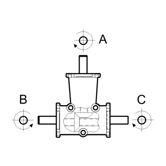 Renvoi d'angle DZ 3 trous Ø20mm 1/1 Sortie B