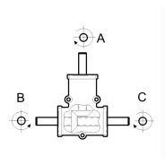 Renvoi d'angle DZ 3 trous Ø25mm 1/1 Sortie B