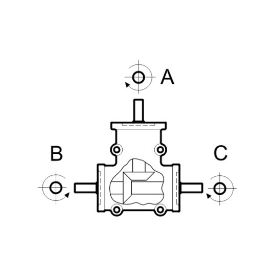 Renvoi d'angle ZP 4 trous Ø8mm 1/1 Sortie B