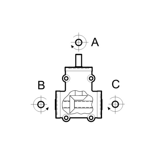 Renvoi d'angle ZP 4 trous Ø14mm 1/1 Sortie creux B-C