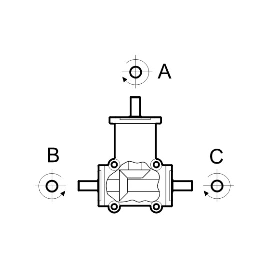 Renvoi d'angle ZP 4 trous Ø19mm 1/1 Sortie B