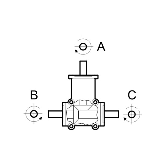 Renvoi d'angle ZP 4 trous Ø24mm 1/1 Sortie B